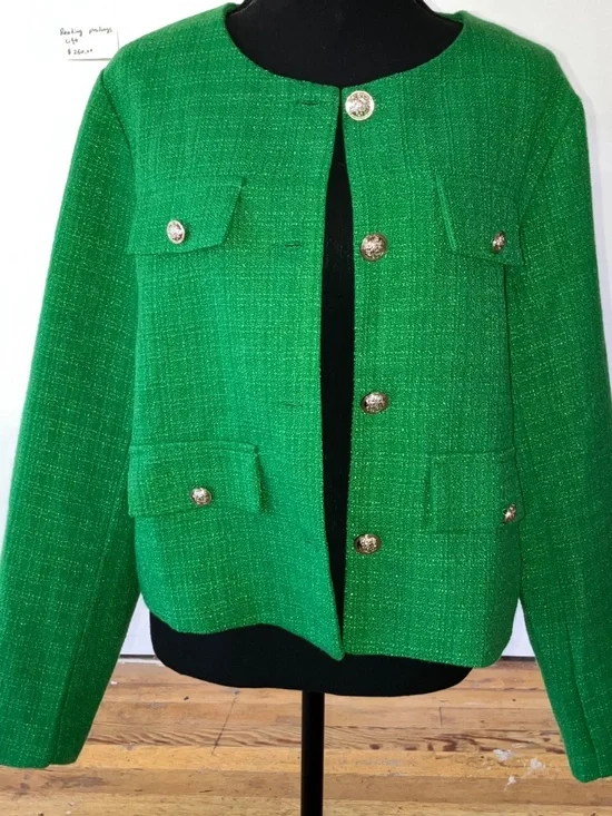 French inspired green, collarless, tweed jacket - Picture 3 of 10